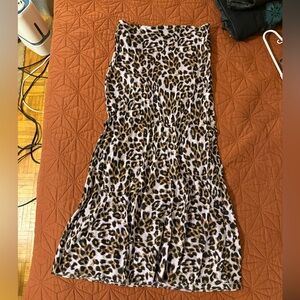 Silky leopard midi slip skirt - S